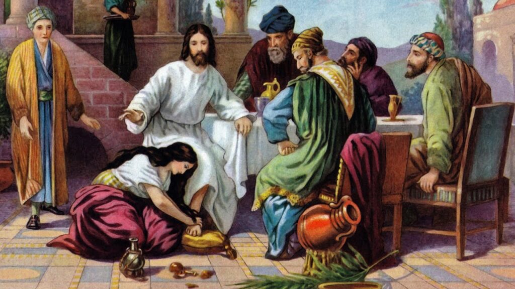 woman anoints Jesus's feet