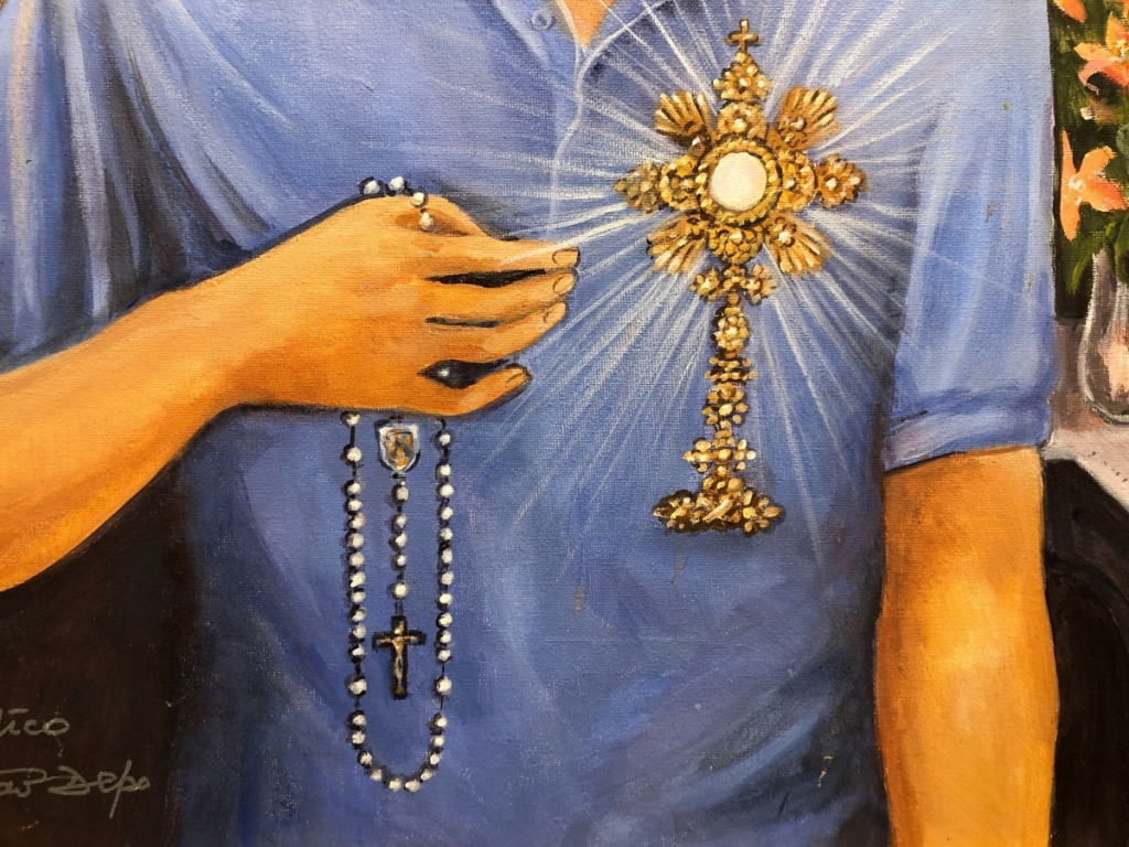 Visit a new shrine to Blessed Carlo Acutis 3 CARLO ACUTIS SLIDE 5 Painting of Blessed Carlo Acutis Detail