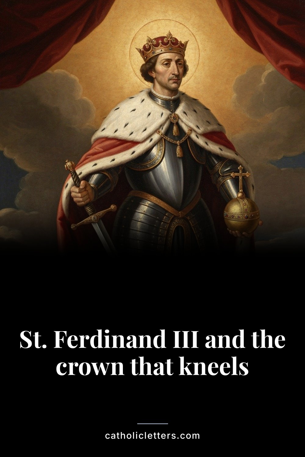 St. Ferdinand III and the crown that kneels — Pinterest pin