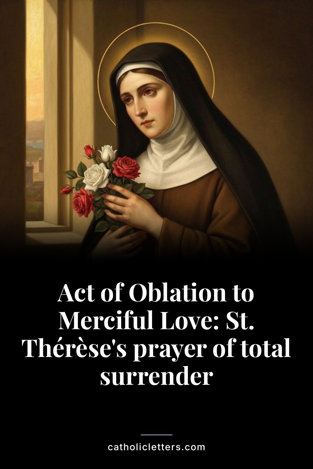 Act of Oblation to Merciful Love: St. Thérèse's prayer of total surrender 2 Act of Oblation to Merciful Love: St. Thérèse's prayer of total surrender — Pinterest pin