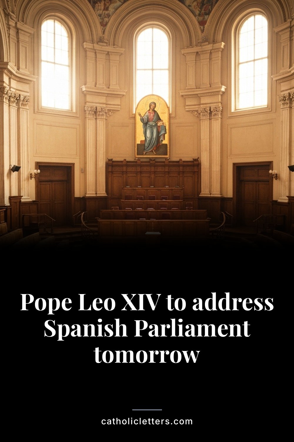 Pope Leo XIV to address Spanish Parliament tomorrow — Pinterest pin