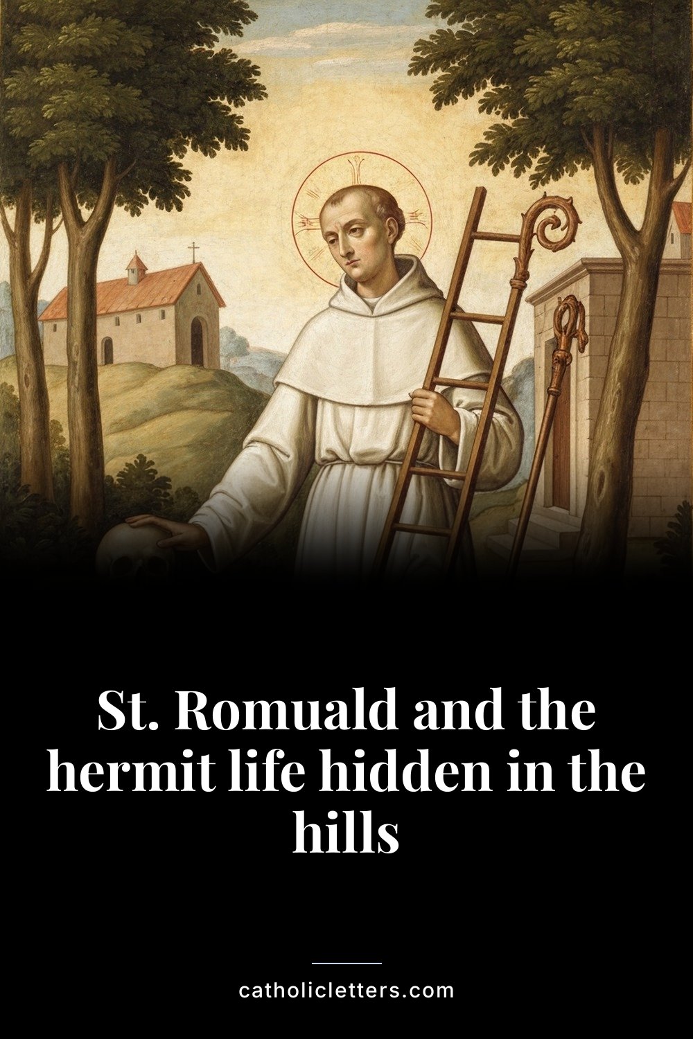 St. Romuald and the hermit life hidden in the hills — Pinterest pin