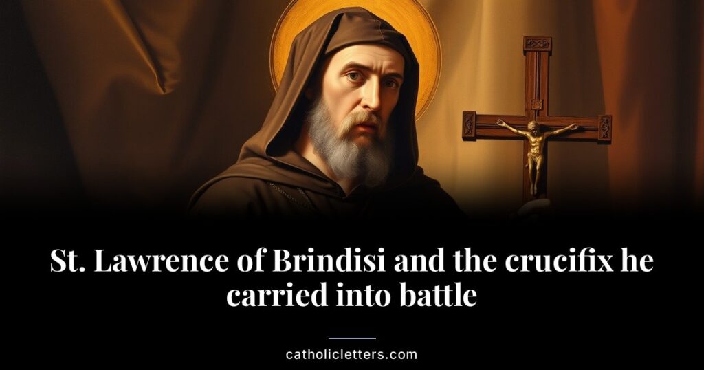 St. Lawrence of Brindisi and the crucifix he carried into battle 1 St. Lawrence of Brindisi spoke nine languages, wrote Scripture commentary, and rode into battle with a crucifix. His feast is July 21.